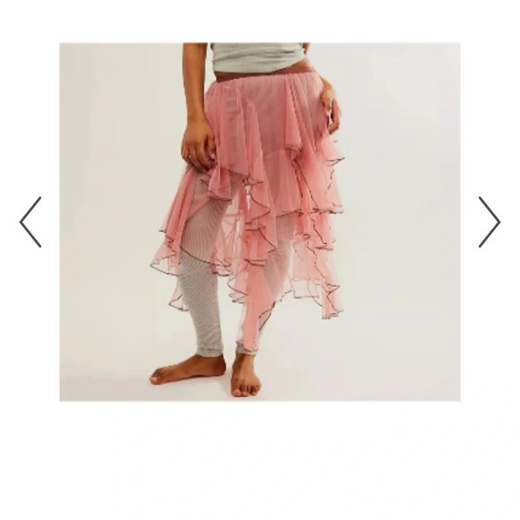 Y2K FP ONE Free People Net Godet Half Slip Midi SKIRTM/LPink Sheer Tulle Ruffled - Picture 3 of 16